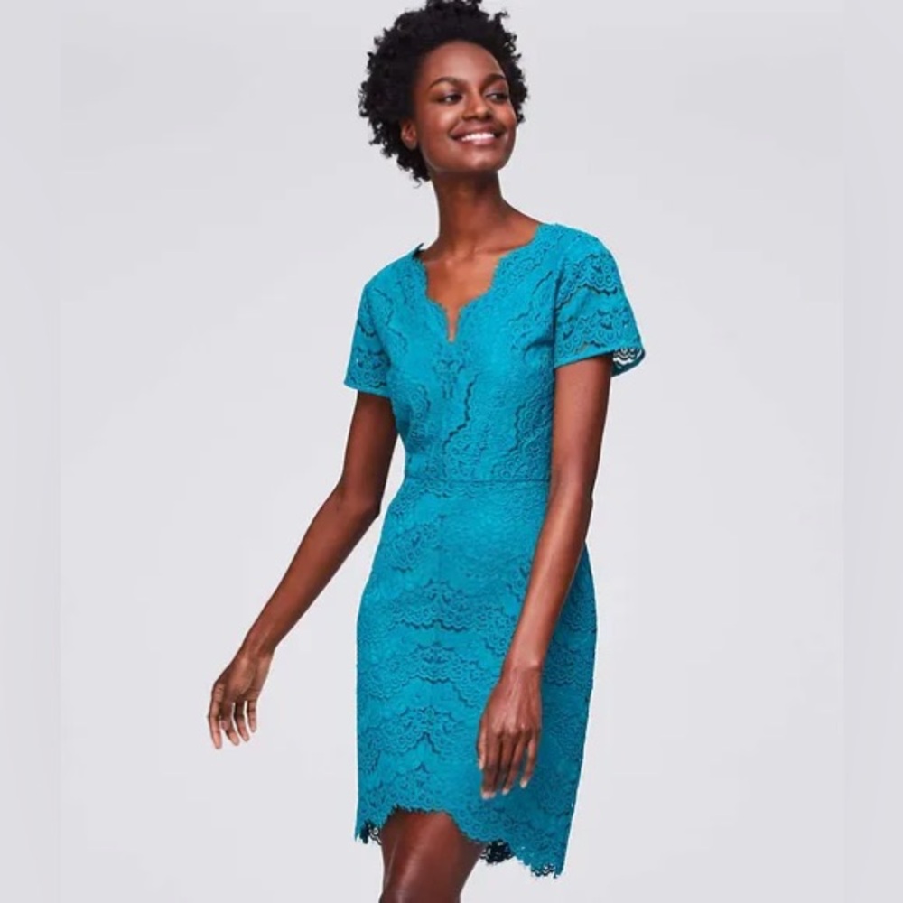 LOFT Teal Lace V-Neck Sheath Dress NWT | Size 4